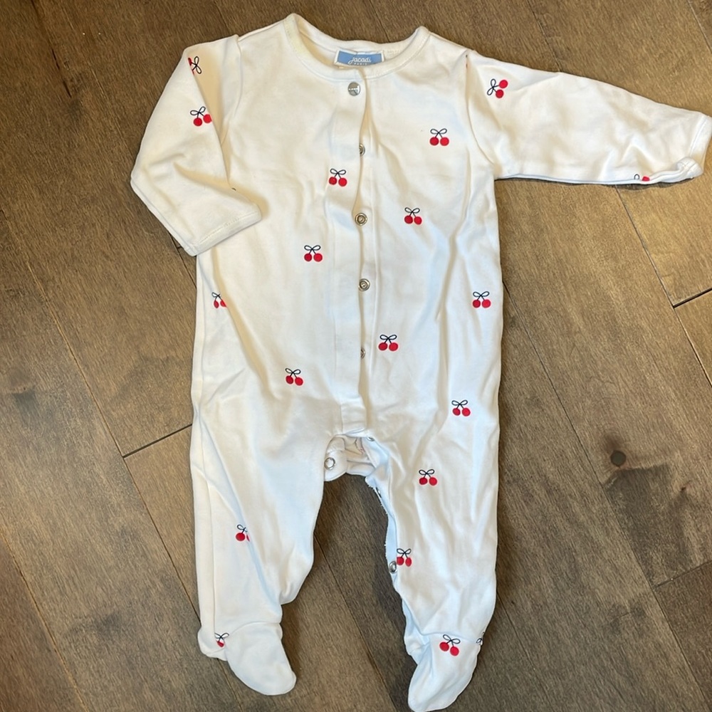 Jacadi baby snap footies, cherry print, size 6m